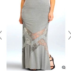 TORRID Plus Size 2XL GREY LACE RUCHED SIDE SLIT HIGH WAIST MAXI SKIRT